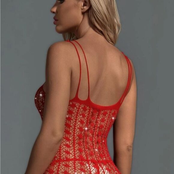 Red Bodycon Dress with Rhinestones - Picture 14 of 14